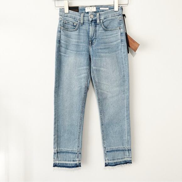 7 for all mankind Jen7 jeans ankle straight blue denim raw hem size 0 NWT 7fam - Picture 1 of 11